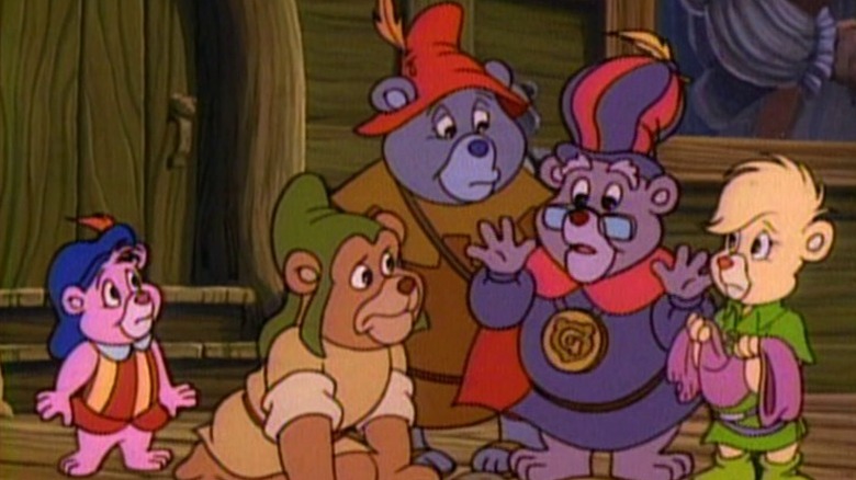 Cubbi, Gruffi, Tummi, and Sunni hearing Zummi speak on Adventures of the Gummi Bears S2E1