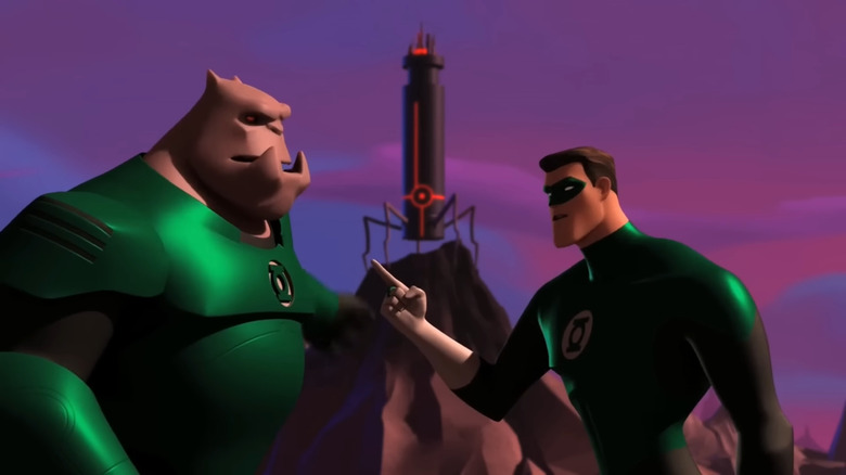 Josh Keaton's Hal Jordan pointing at Kevin Michael Richardson's Kilowog in Green Lantern: The Animated Series