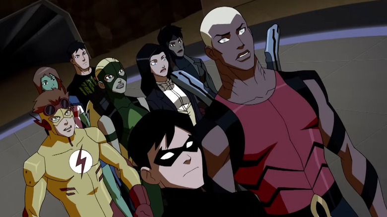 Several Young Justice superheroes standing together in Young Justice