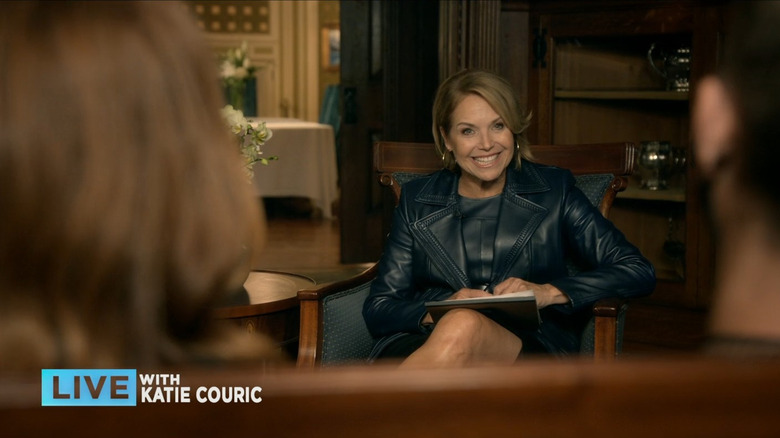 Katie Couric interviews the Deep (Chace Crawford) and Cassandra Schwartz (Katy Breier) as they look lovingly at each other in The Boys