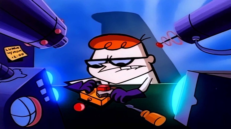 Dexter (Christine Cavanaugh) repairs a remote in Dexter's Laboratory