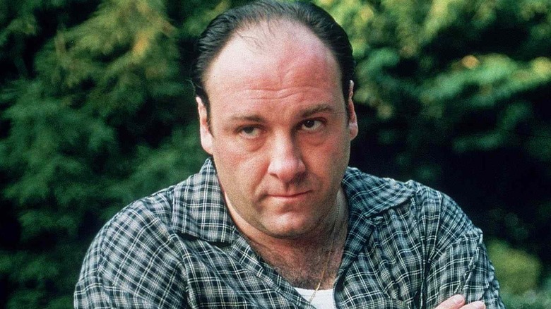 James Gandolfini as Tony Soprano looks annoyed on The Sopranos