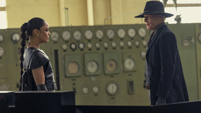 Dolores Abernathy (Tessa Thompson) speaks to William (Ed Harris) in "Westworld."