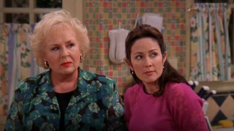 Doris Roberts as Marie Barone looks mad next to Patricia Heaton as Debra Barone in Everybody Loves Raymond