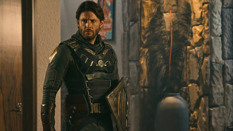 Soldier Boy (Jensen Ackles) holds his shield in The Boys