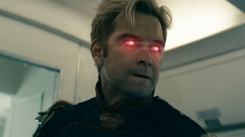 Homelander (Antony Starr) lights up his eyes in The Boys
