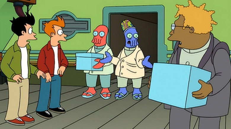 Fry, Zoidberg, and Hermes on Futurama