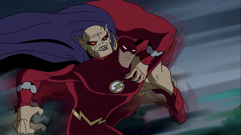 The Flash carries Etrigan the Demon in Justice League Unlimited.