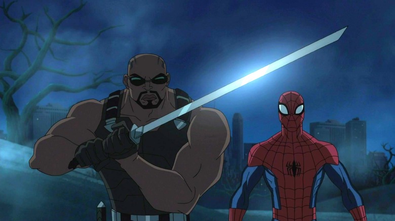 Blade and Spider-Man team up in a cemetery in Ultimate Spider-Man.