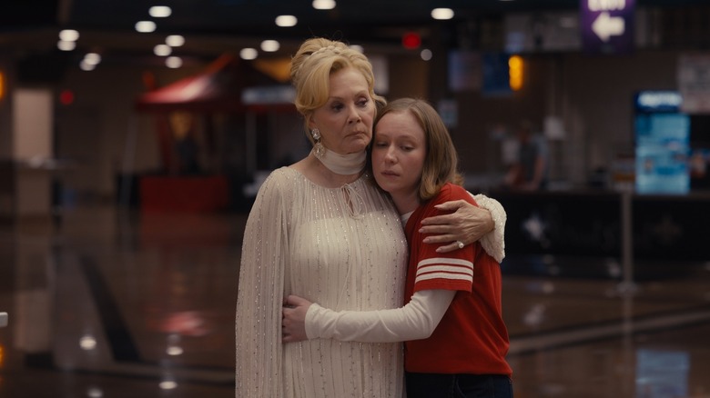 Hannah Einbinder as Ava with arms around Jean Smart as Deborah in Hacks