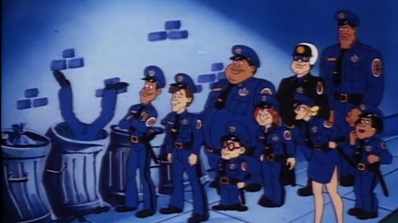 Cadets search through the trash in Police Academy: The Series