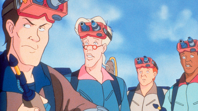 The Ghostbusters look concerned in The Real Ghostbusters