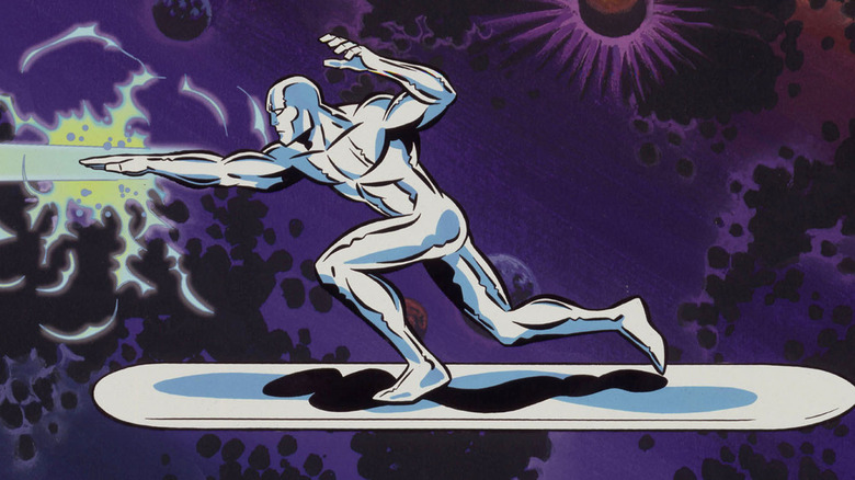 Silver Surfer shooting beams from his hand in Silver Surfer