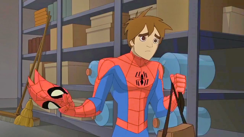 Peter Parker taking off his mask in The Spectacular Spider-Man