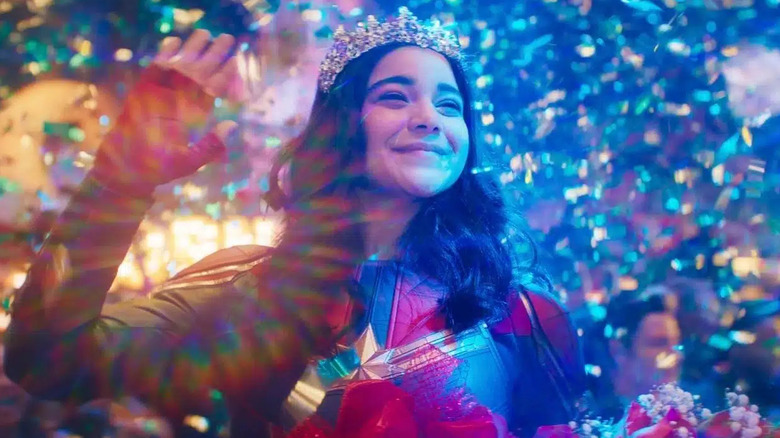 Kamala Khan wearing a tiara and surrounded by sparkles in Ms. Marvel