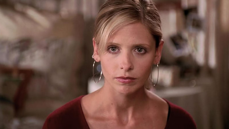 Buffy Summers looking serious, close up