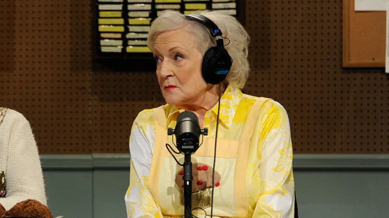 Betty White as a guest on NPR radio in an SNL sketch