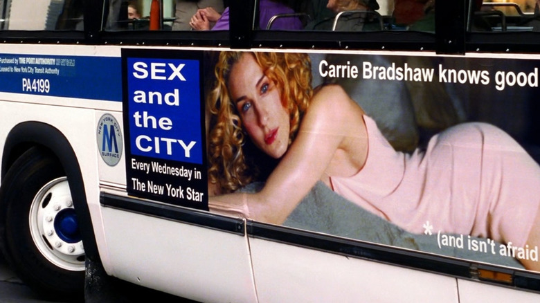 A poster of Carrie Bradshaw (Sarah Jessica Parker) during the Sex and the City intro