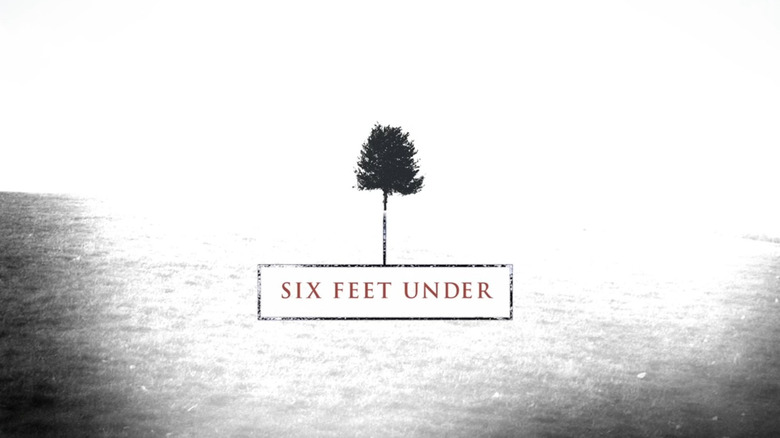 Black, white, and red logo during the Six Feet Under intro