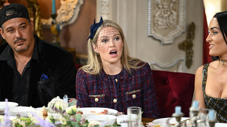 Britney Haynes looking shocked at the breakfast table on The Traitors Season 3