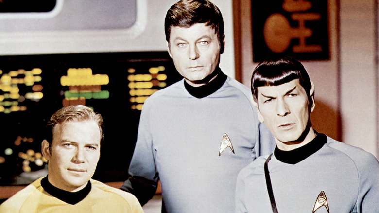 Kirk, Bones, and Spock, posing together