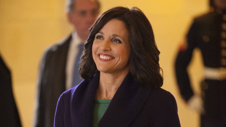 Selina Meyer (Julia Louis-Dreyfus) smiles in Veep
