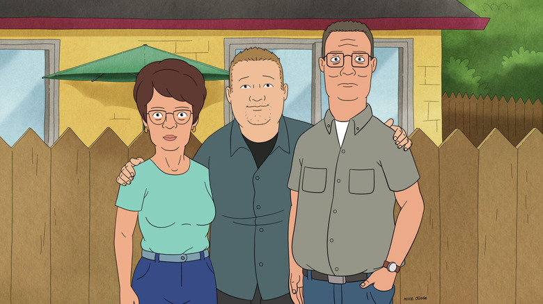 Peggy, a grown-up Bobby, and Hank on King of the Hill