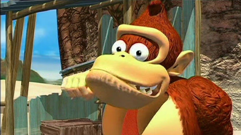 Donkey Kong winding up a punch in Donkey Kong Country