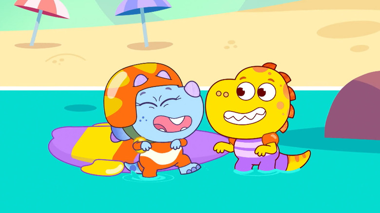Kai and Tim playing on the beach in "Tim Rex in Space"