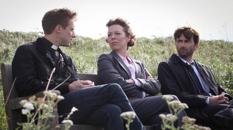 David Tennant, Olivia Colman, and Arthur Darvill in Broadchurch