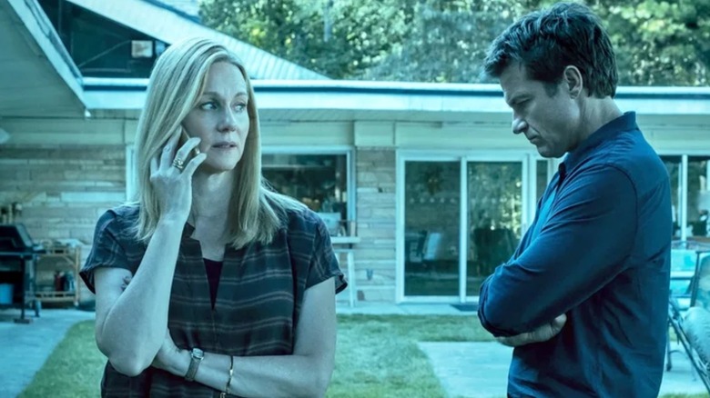 Laura Linney on the phone as Wendy Byrde with Jason Bateman as Marty Byrde in Ozark