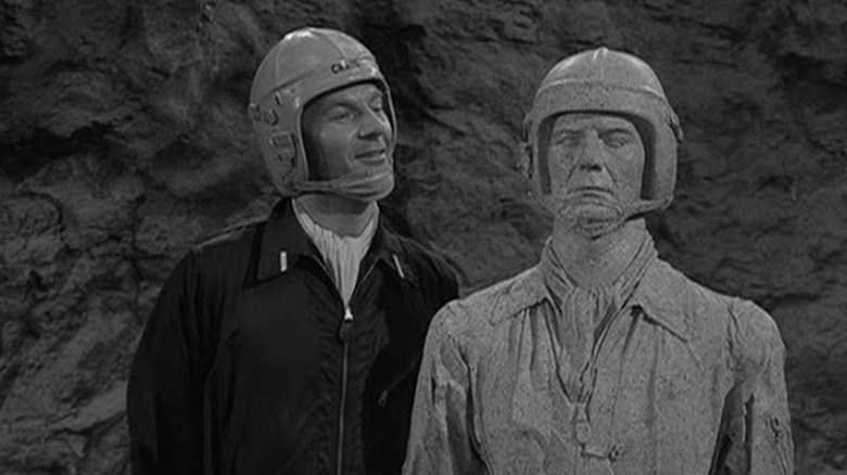 Peter Craig (Joe Maross) stands next to a statue of himself in "The Twilight Zone"