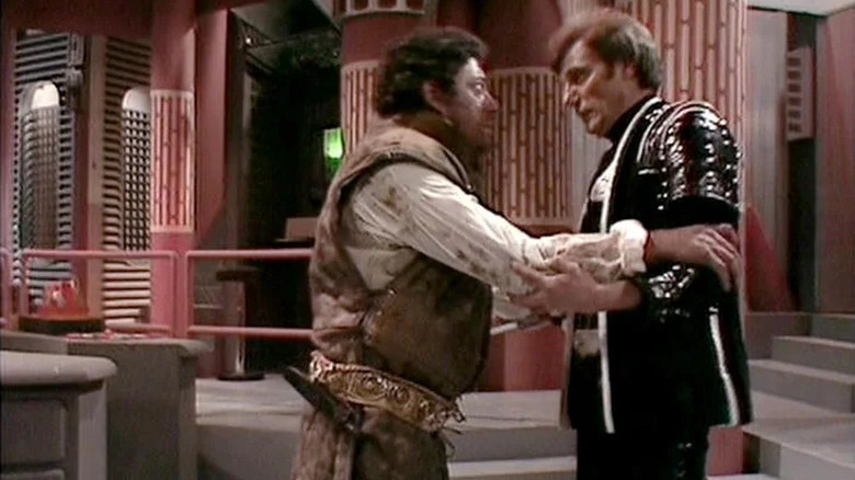 Gareth Thomas as Blake Paul Darrow as Avon, friends turned sudden foes on Blake's 7