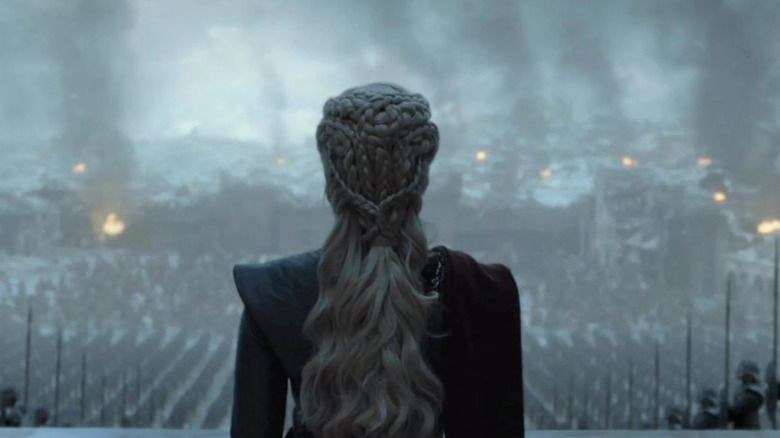Emilia Clarke as Daenerys briefly takes the throne in the Game of Thrones finale.