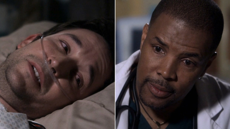 Noah Wyle as Dr. John Carter and Eriq La Salle as Dr. Peter Benton in ER Season 15, Episode 19