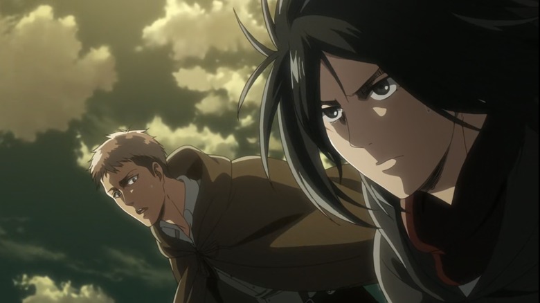 Jean looking at a determined Mikasa