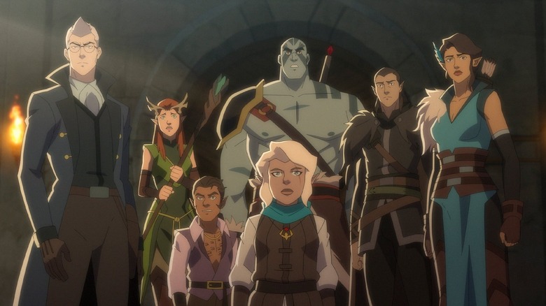 Percy, Keyleth, Scanlan, Grog, Pike, Vax'ildan, and Vex'ahlia standing in a dungeon