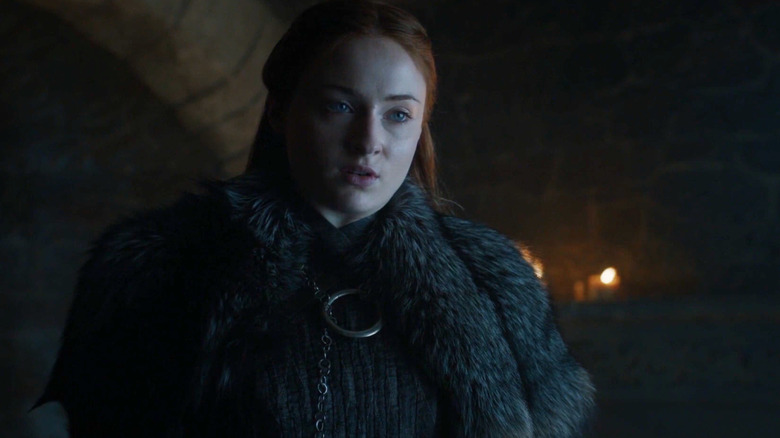 Sophie Turner as Sansa Stark looks intense on Game of Thrones