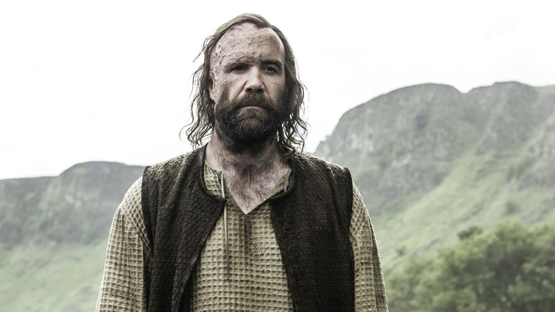 Rory McCann as the Hound looks sad on Game of Thrones