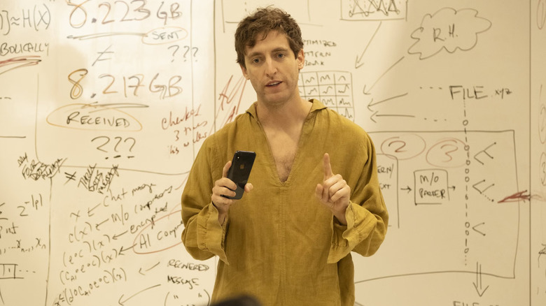 Thomas Middleditch as Richard Hendricks, standing in front of a busy white board in Silicon Valley.