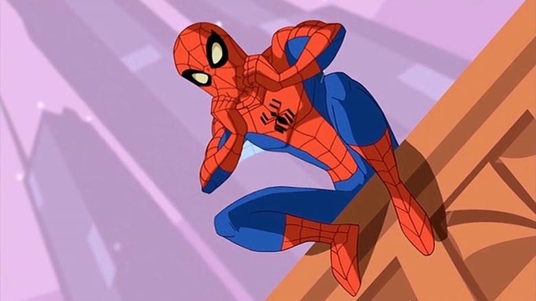 Spider-Man sitting on rooftop on "The Spectacular Spider-Man."