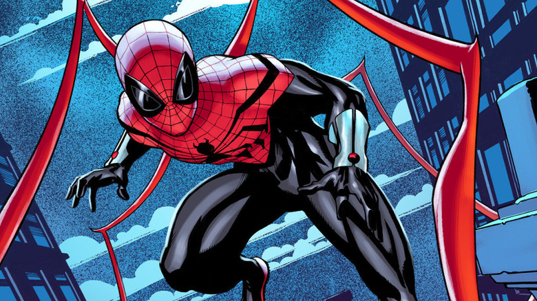 The Superior Spider-Man prowls through the rooftop.