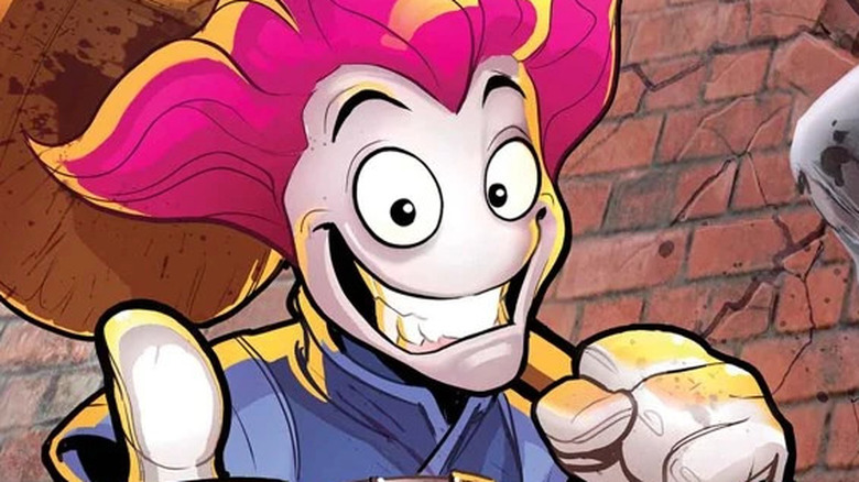 Slapstick smiles at the reader with a thumbs up.