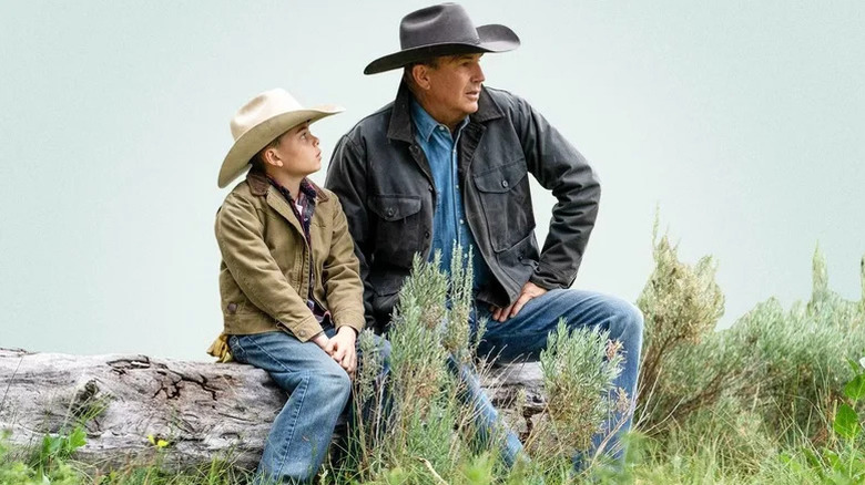 Brecken Merrill's Tate Dutton with Kevin Costner's John Dutton on Yellowstone