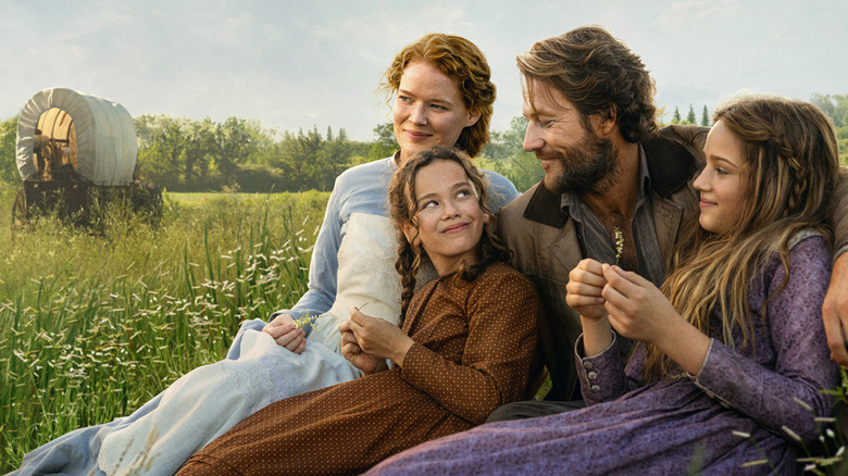 Caroline, Laura, Charles and Mary in Little House on the Prairie reboot