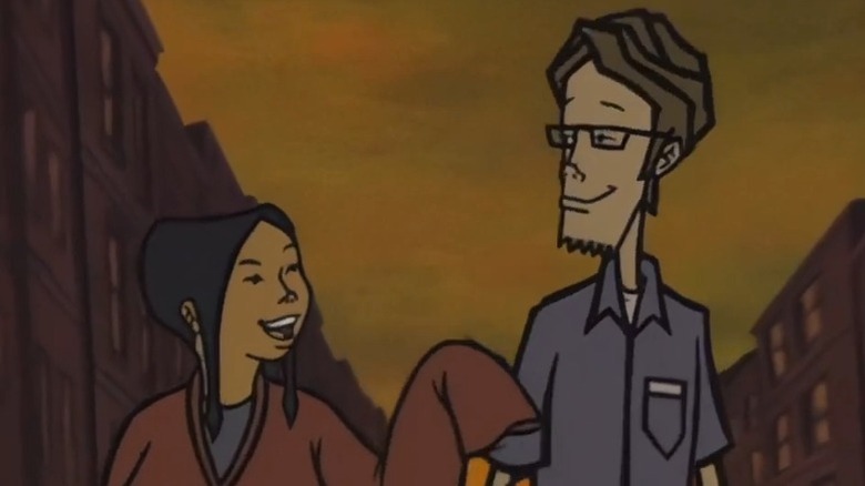 Jen and Alex walking down the street and talking on Downtown S1E3