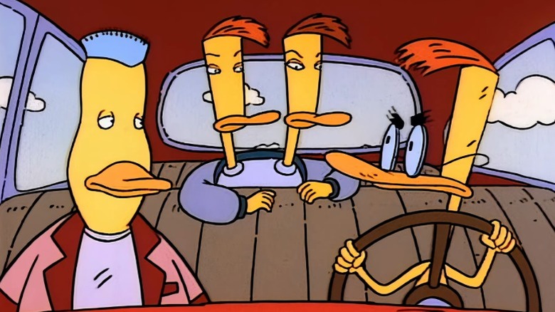 Ajax, Charles, and Mambo sitting in the car while Duckman drives on Duckman S1E3