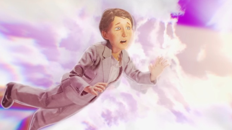 Amy floating through a cloudy realm on The Shivering Truth S2E3