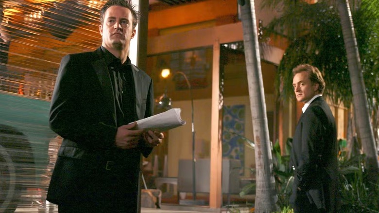 Matt (Matthew Perry) and Danny (Bradley Whitford) standing across from each other on "Studio 60 on the Sunset Strip."