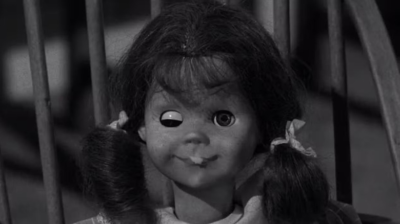 Talky Tina (June Foray) seems to wink in The Twilight Zone episode Living Doll